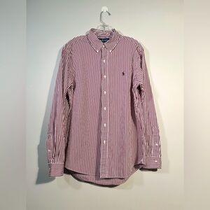 Ralph Lauren Custom Fit Button Down Long Sleeve Shirt Red White Blue Striped L